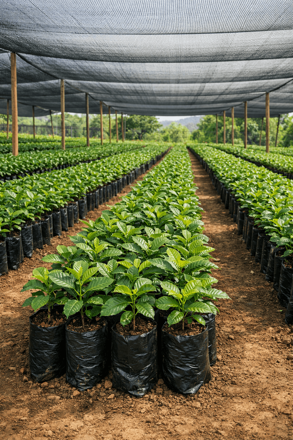 Mudas de café em estufa